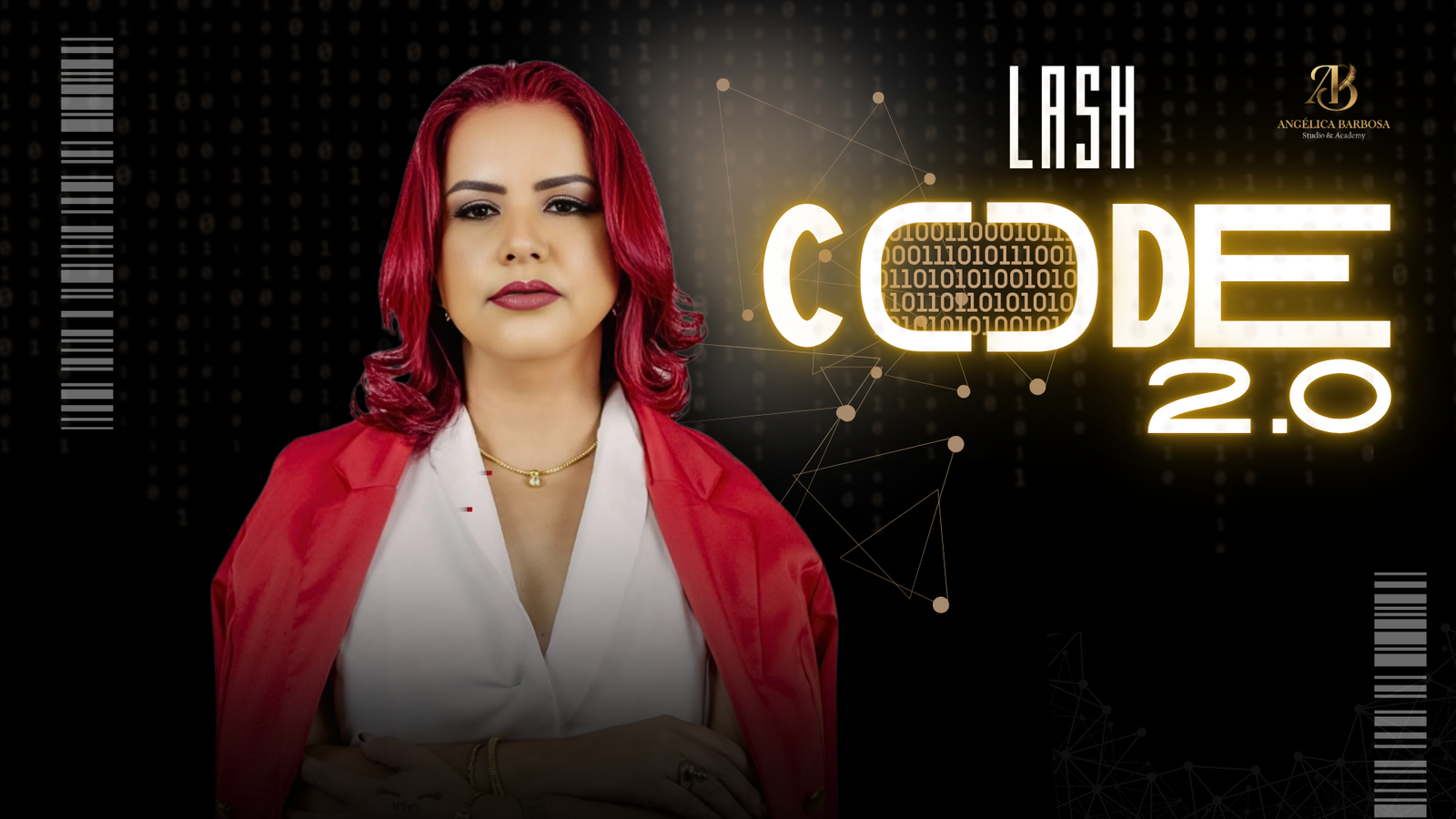 Arte oficial Lash Code 2.0 com Angélica Barbosa e tipografia dourada